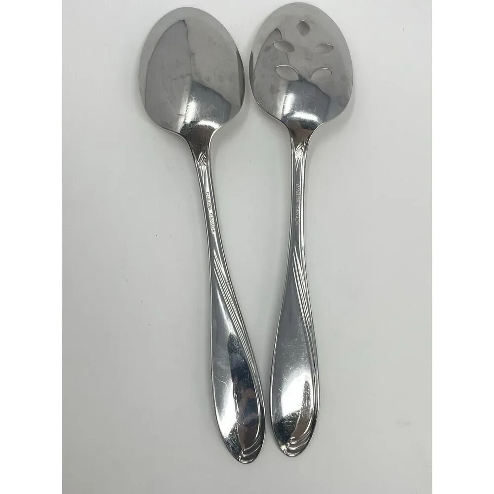 Oneida Camber Cresta Windswept Scroll Serving Spoon 8.5” Fork 8.75” Set Of 2